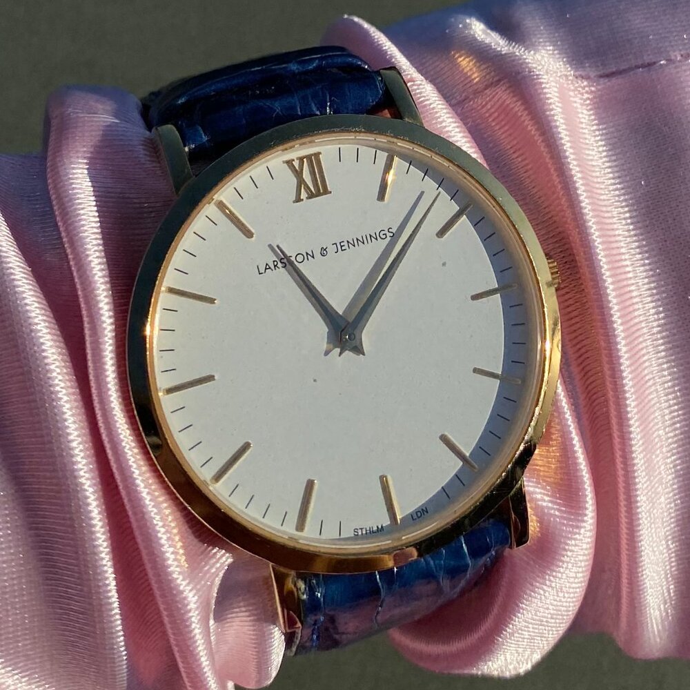 Larsson & Jennings Lugano 40mm Watch - White Face, Blue Alligator Strap